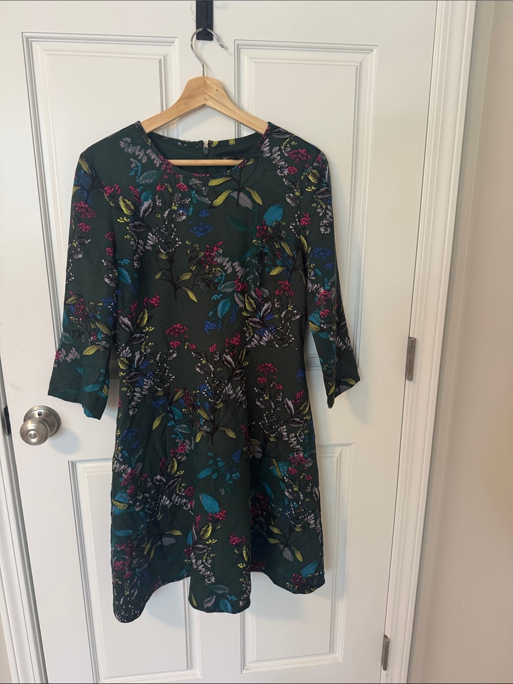 Banana Republic Dark Green Floral A-Line Dress with Multicolor Print